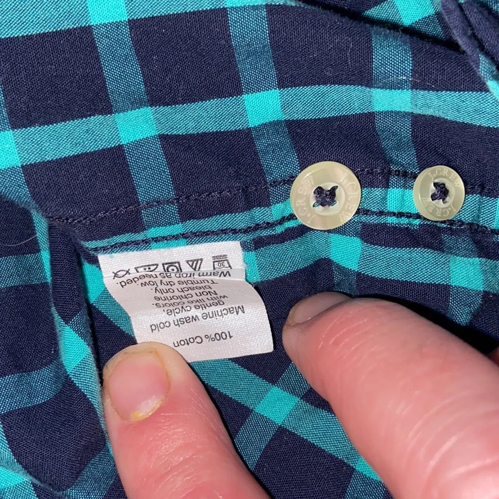 J. Crew button down long sleeved teal and black button downed shirt
